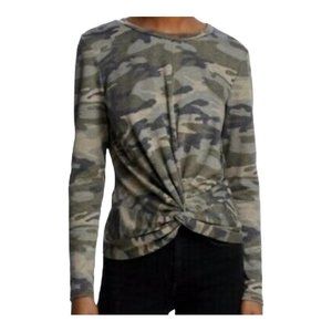 Drew Anthropologie Medium Front Knot Crewneck Camo Sweatshirt
